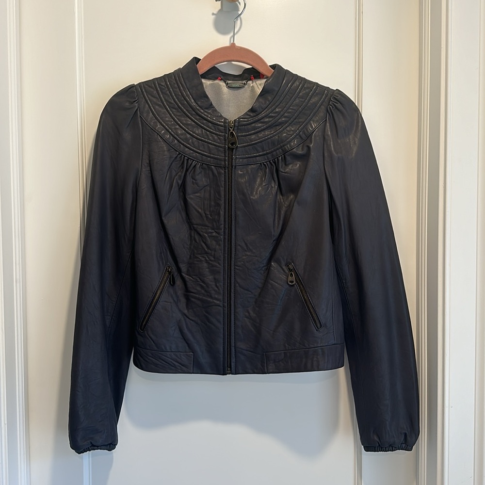 Doma 100% Leather Jacket in Eggplant Purple